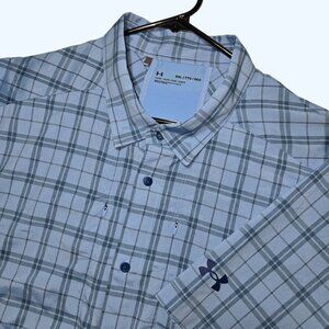 Under Armour Shirt Plaid Tide Chaser 2.0 Fishing Vented Blue Button Up Men XXL
